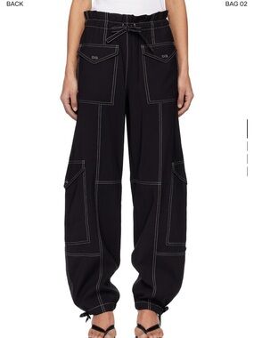 GANNI Black Cargo Pants with Contrast Stitching